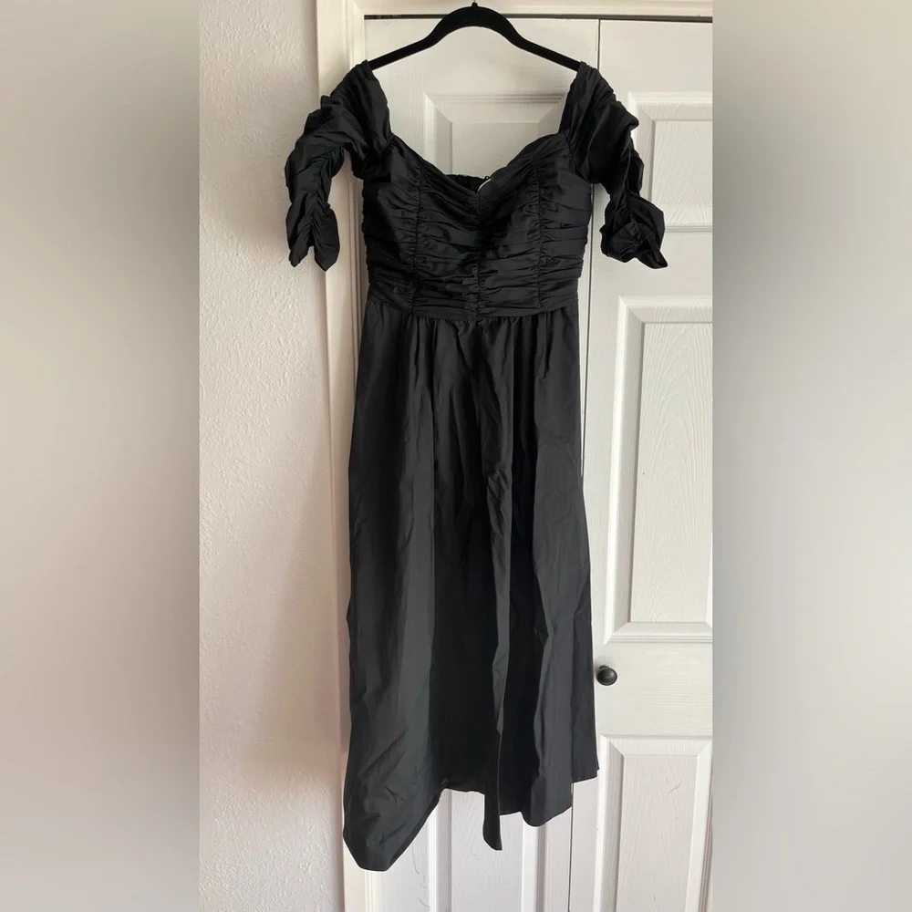 DOROTHEE SCHUMACHER poplin power midi off the shoulder dress in black